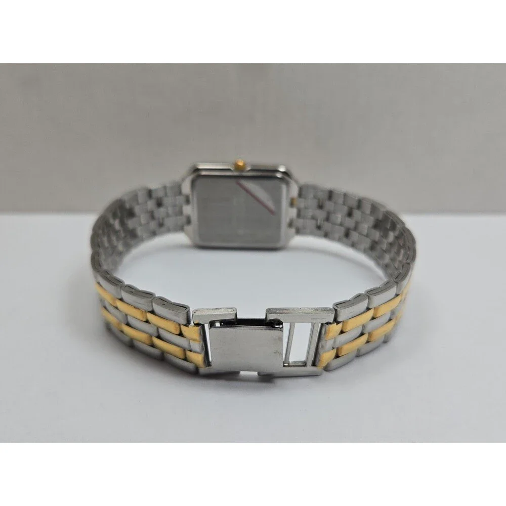 EverSwiss Womens Two Tone Gold Silver Tank 26mm Dress Date Watch New Battery